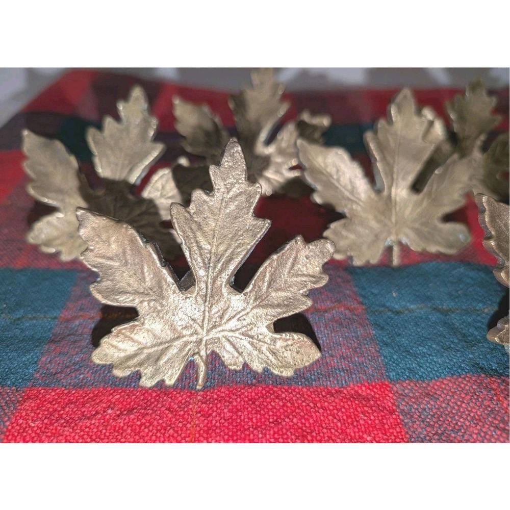 Vintage Brass Maple Leaf Drawer or Cabinet Pulls Set of 9 Decor Rustic Nature